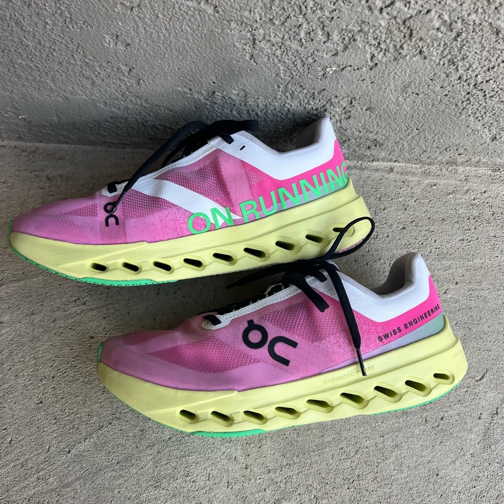 On Running Cloudsurfer Next Pink and Limelight 10.5 W
